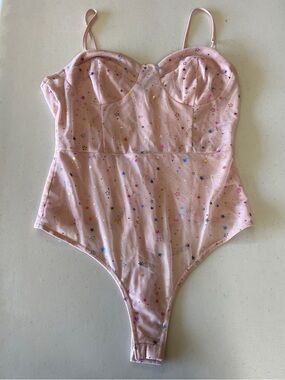 Free People Blush Pink Star-Accent Bodysuit